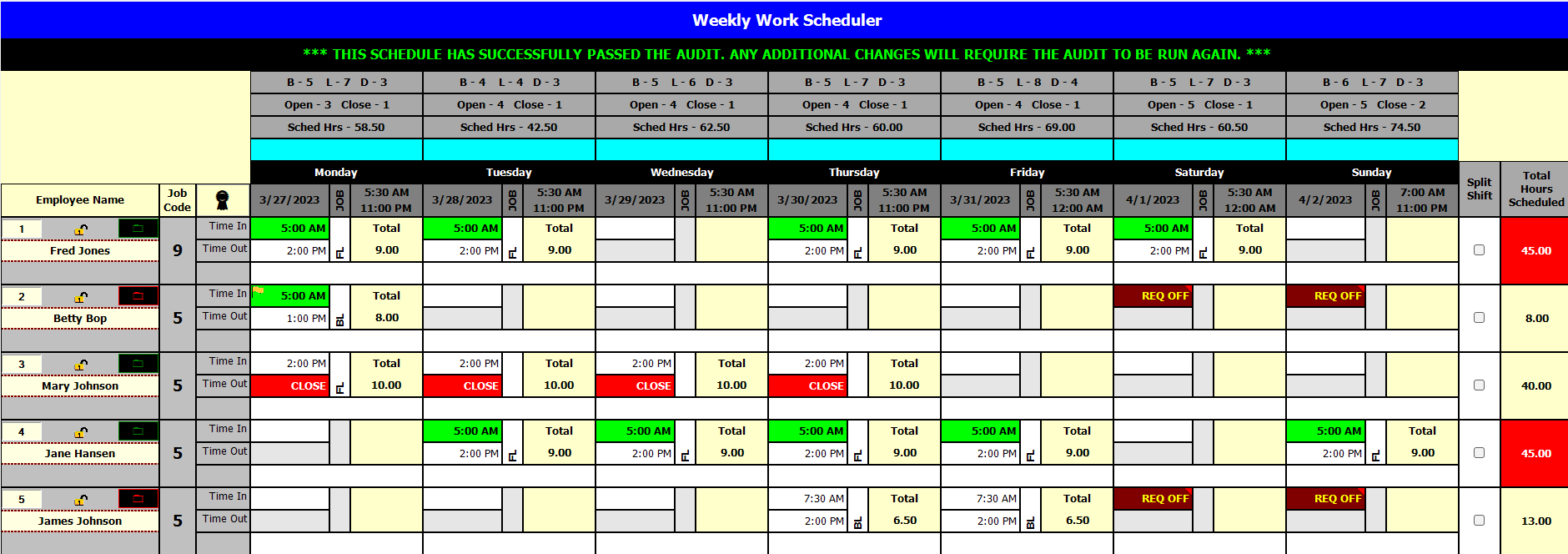 screenshot of Weekly Work Scheduler